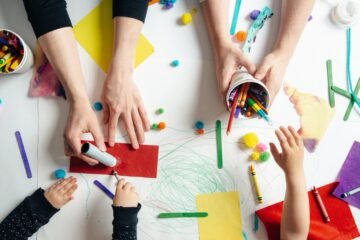 early-childhood-educators-and-kids-crafts-flatlay